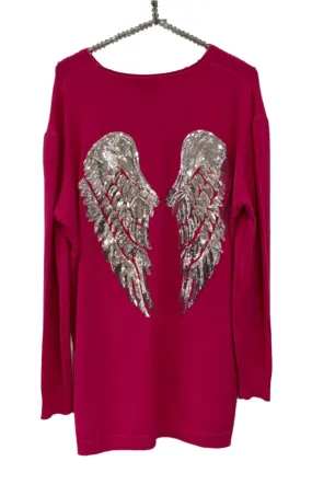 Limited Edition Angels Batwing Jumper In Shocking Pink Made In Italy By Feathers Of Italy