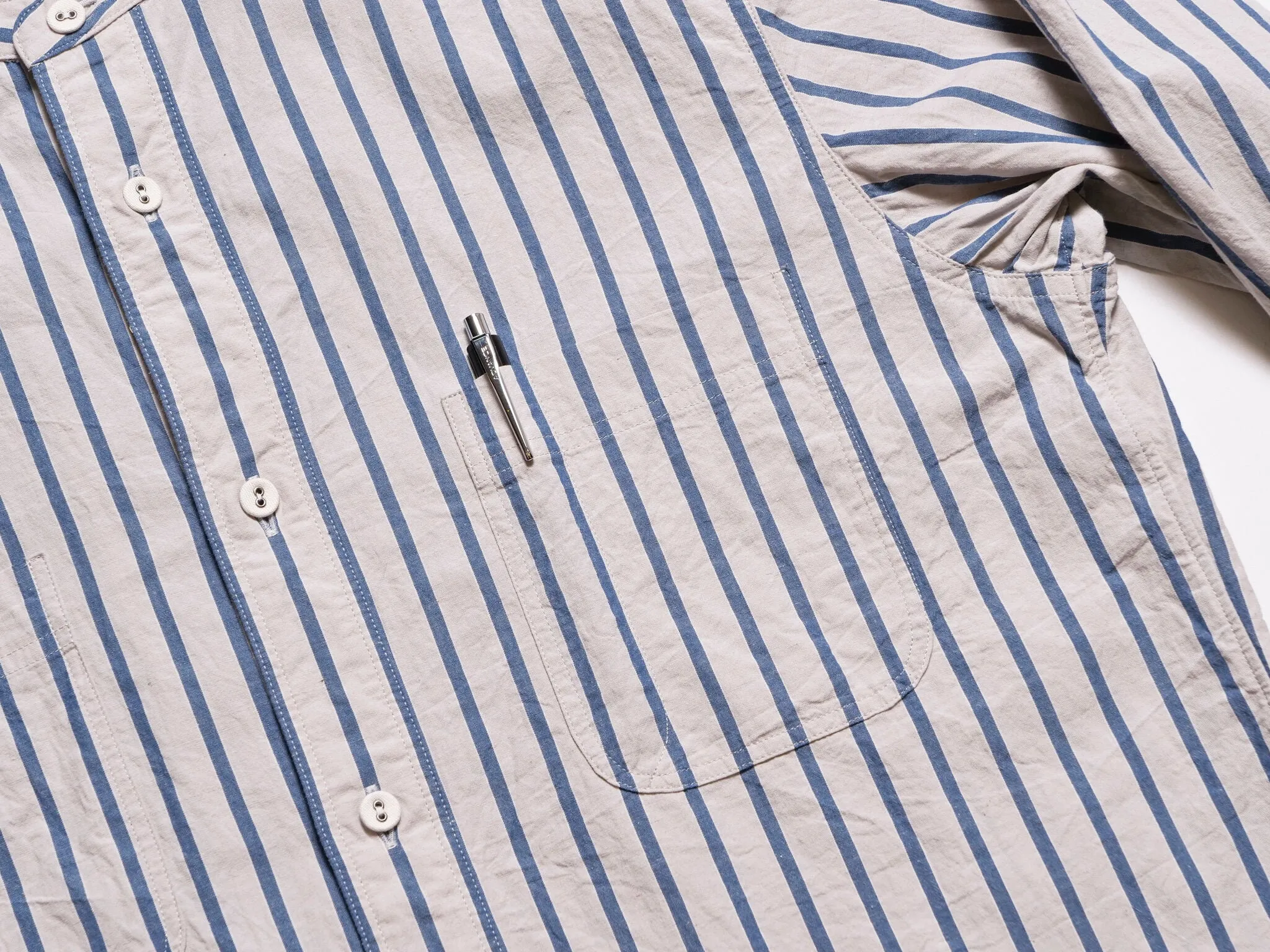 Livingstone Cotton Linen Ramie Shirt in Light Grey x Blue