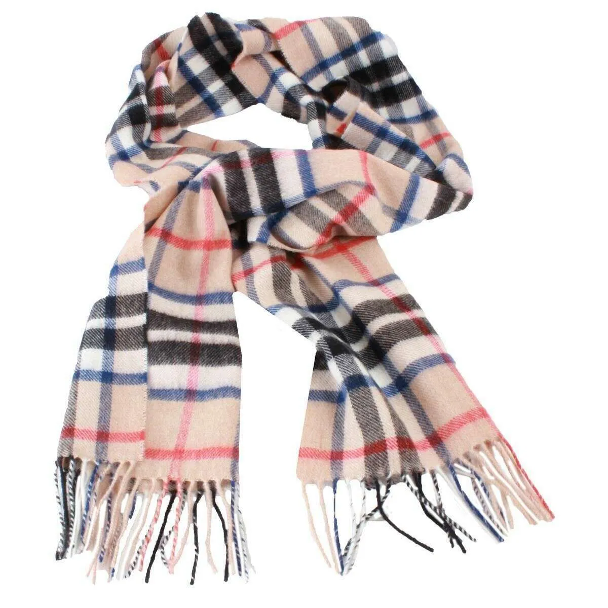 Locharron of Scotland Darwin Thomson Modern Tartan Oversized Lambswool Scarf - Camel Beige/Black/Blue