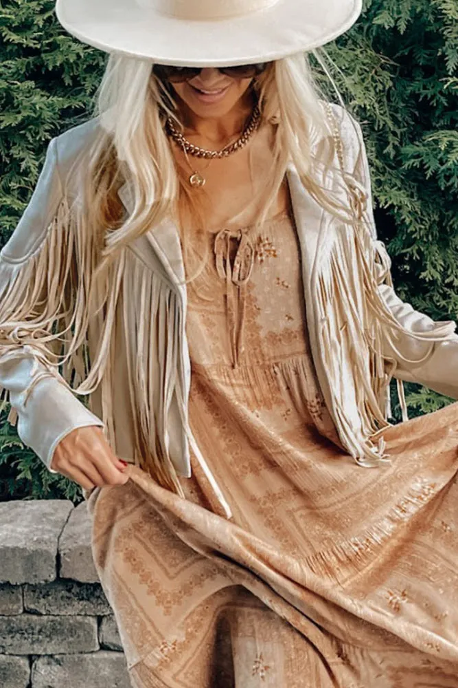 Long Sleeve Faux Suede Tassel Jacket