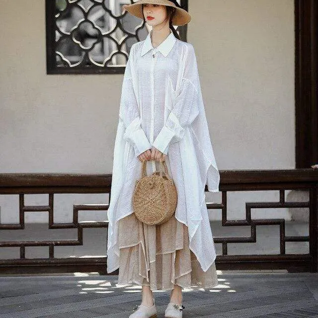 Long Sleeve White Asymmetrical Shirt