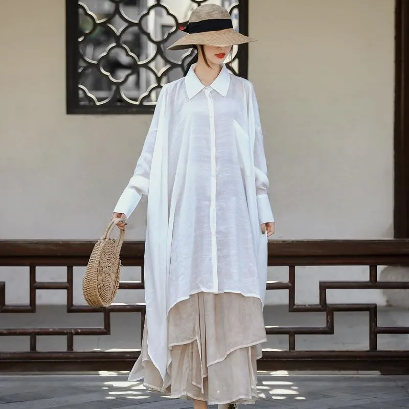 Long Sleeve White Asymmetrical Shirt