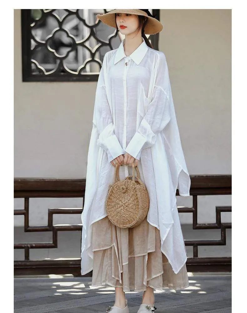 Long Sleeve White Asymmetrical Shirt