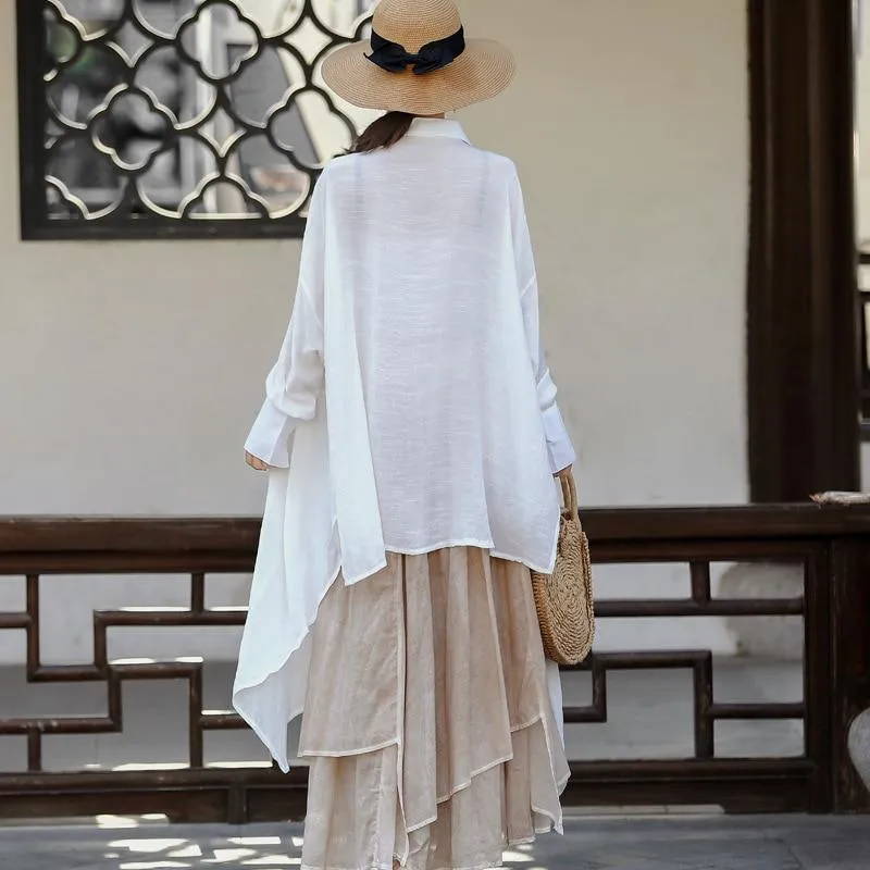 Long Sleeve White Asymmetrical Shirt