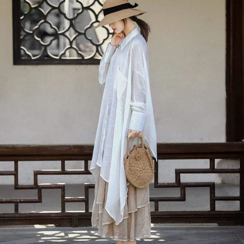 Long Sleeve White Asymmetrical Shirt