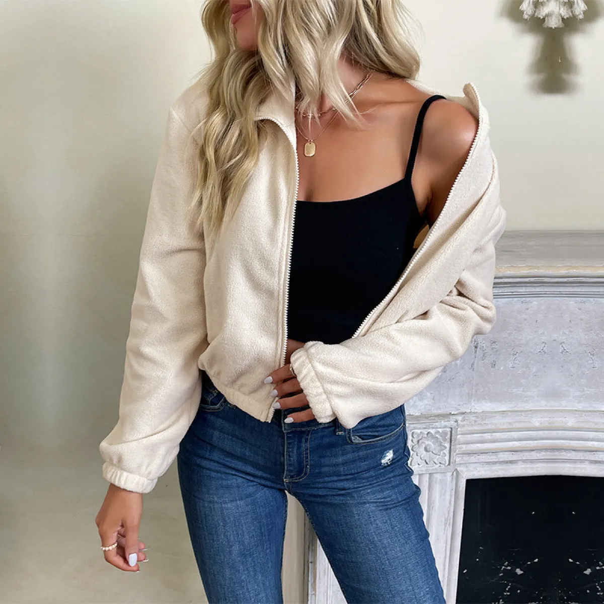 Loose Polar Fleece Zipper Jacket With Pocket