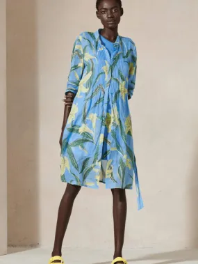 Luisa Cerano Blue Floral Lily Print Ramie Dress 758294 3363 2403