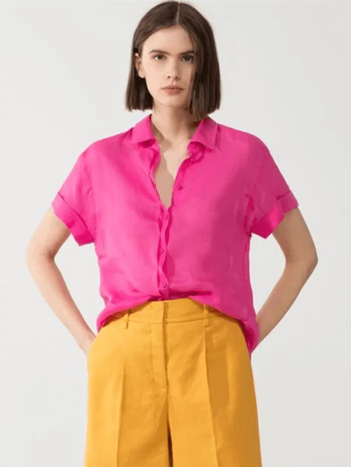 Luisa Cerano Short Sleeve Ramie Blouse Hot Pink 238324/3270