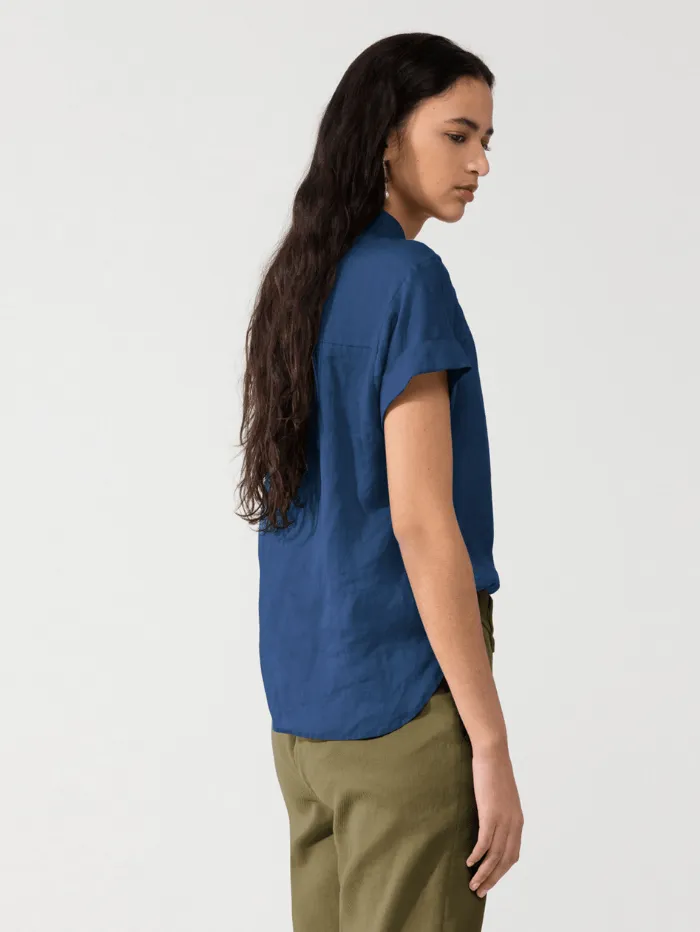 Luisa Cerano T Short Sleeve Ramie Blouse Indigo 238324/3270 234