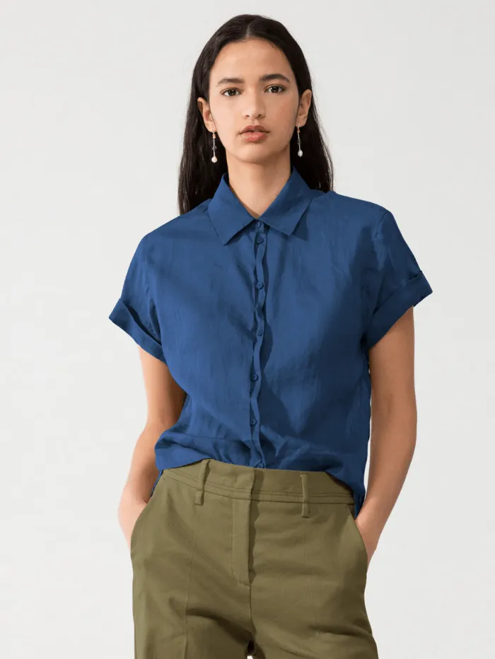 Luisa Cerano T Short Sleeve Ramie Blouse Indigo 238324/3270 234