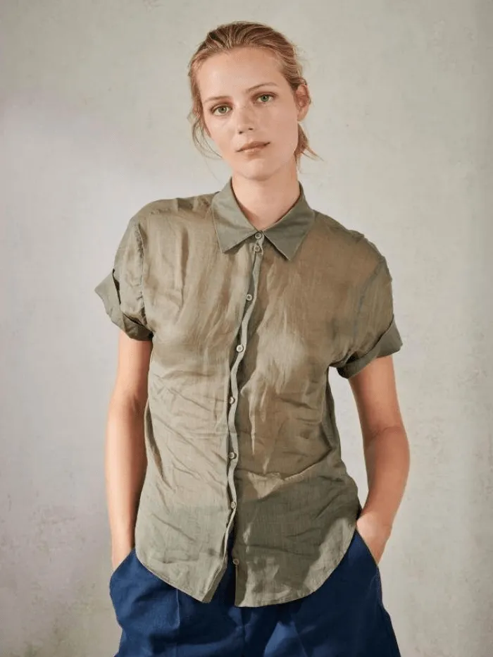 Luisa Cerano T Short Sleeve Ramie Blouse Olive 238324/3270