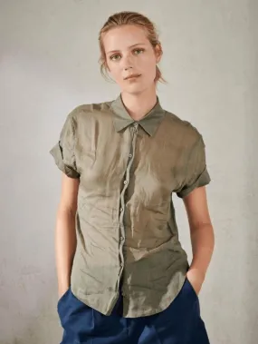 Luisa Cerano T Short Sleeve Ramie Blouse Olive 238324/3270