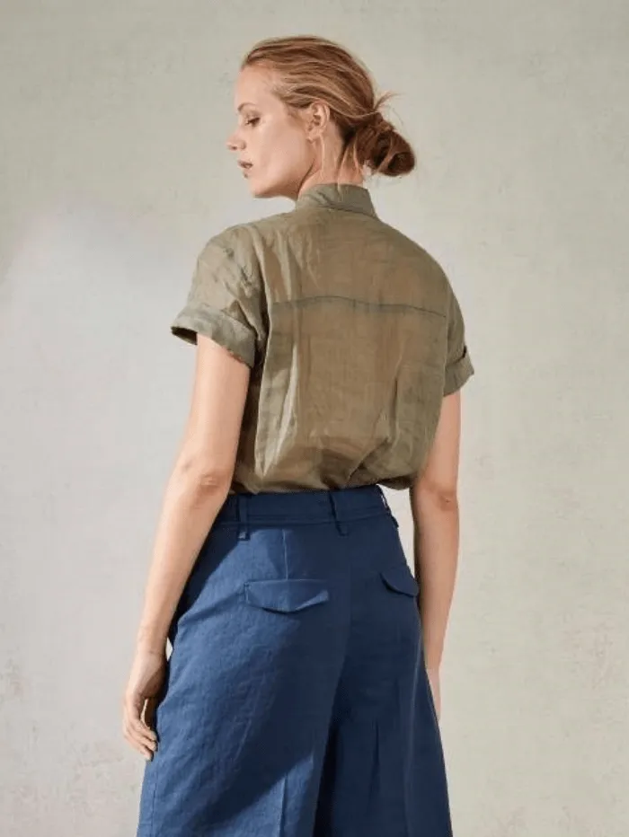 Luisa Cerano T Short Sleeve Ramie Blouse Olive 238324/3270