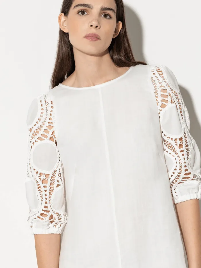Luisa Cerano White Dress With Crochet Details 798504 3500 Col 0103