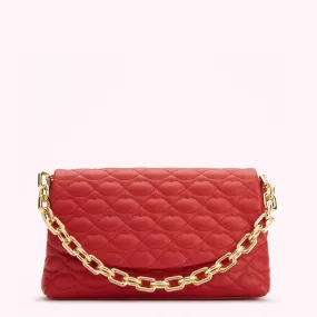 LULU RED QUILTED LIPS TARA CLUTCH BAG