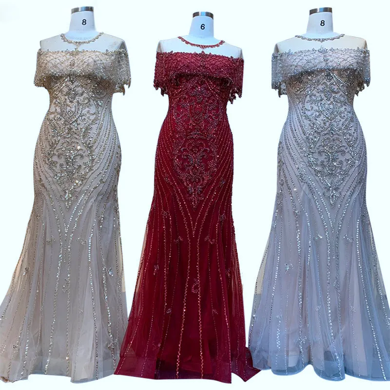 Luxury Champagne Mermaid Beaded  Evening Dress with Cape SS144