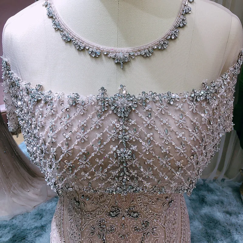 Luxury Champagne Mermaid Beaded  Evening Dress with Cape SS144