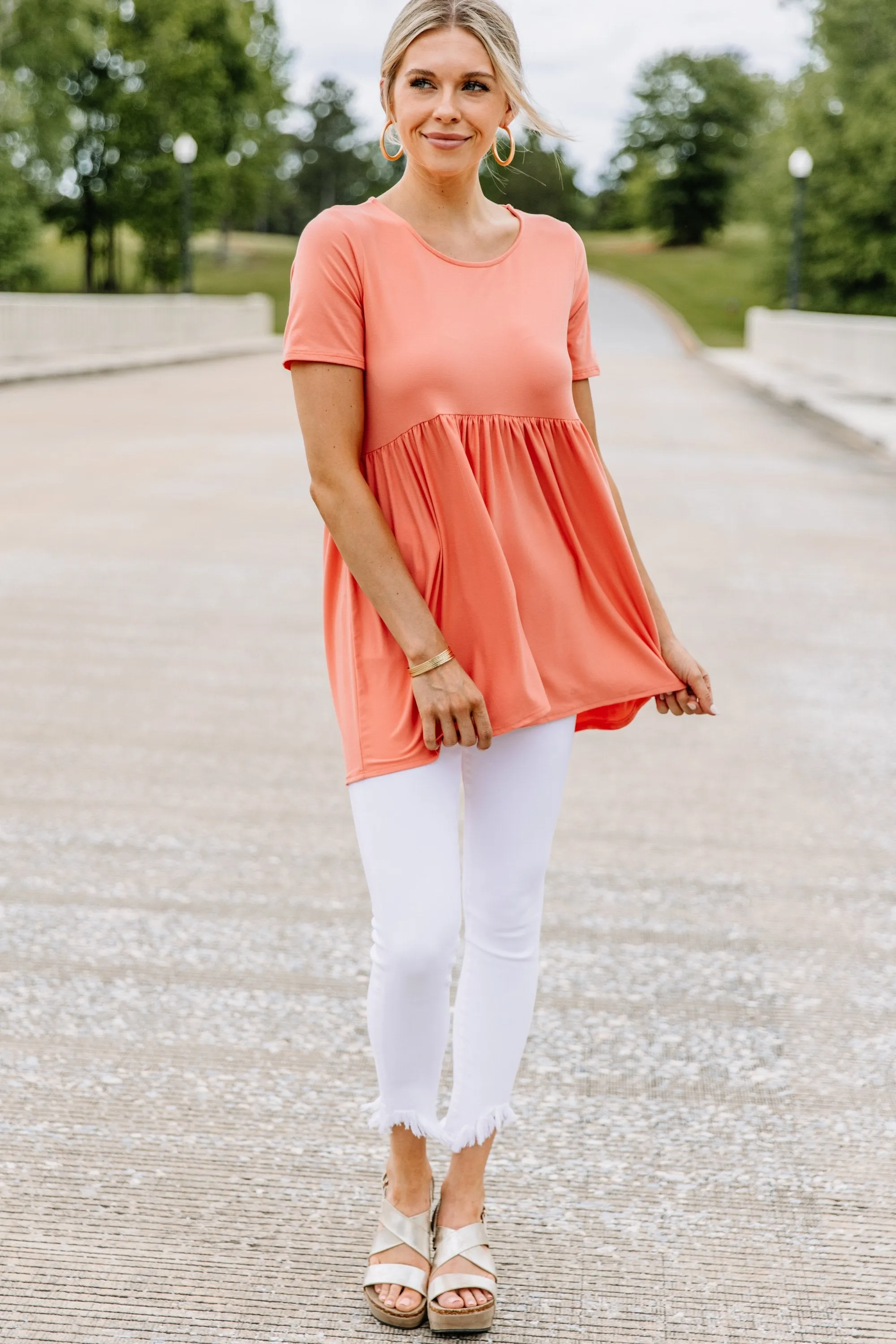 Make It Known Deep Coral Pink Babydoll Top