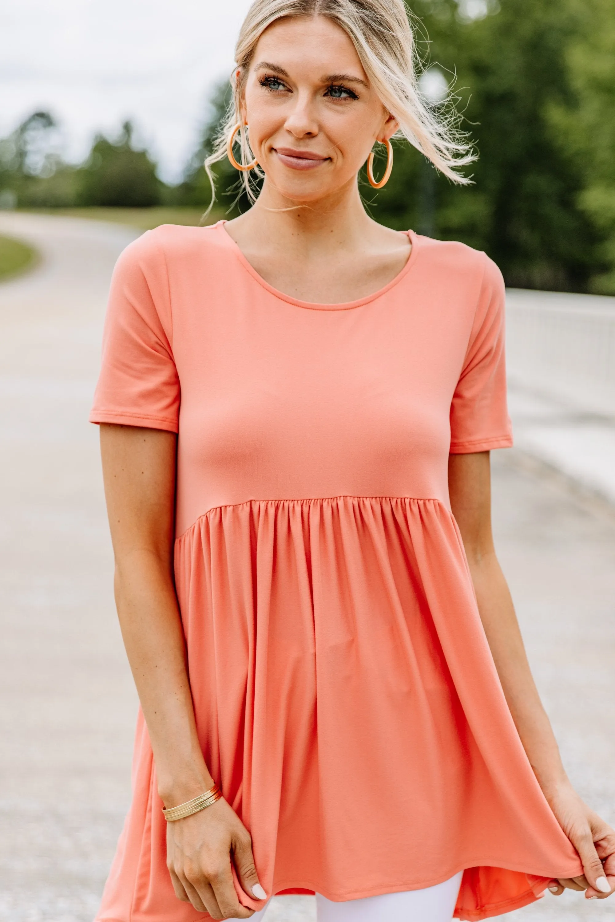 Make It Known Deep Coral Pink Babydoll Top