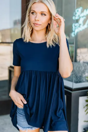 Make It Known Navy Blue Babydoll Top