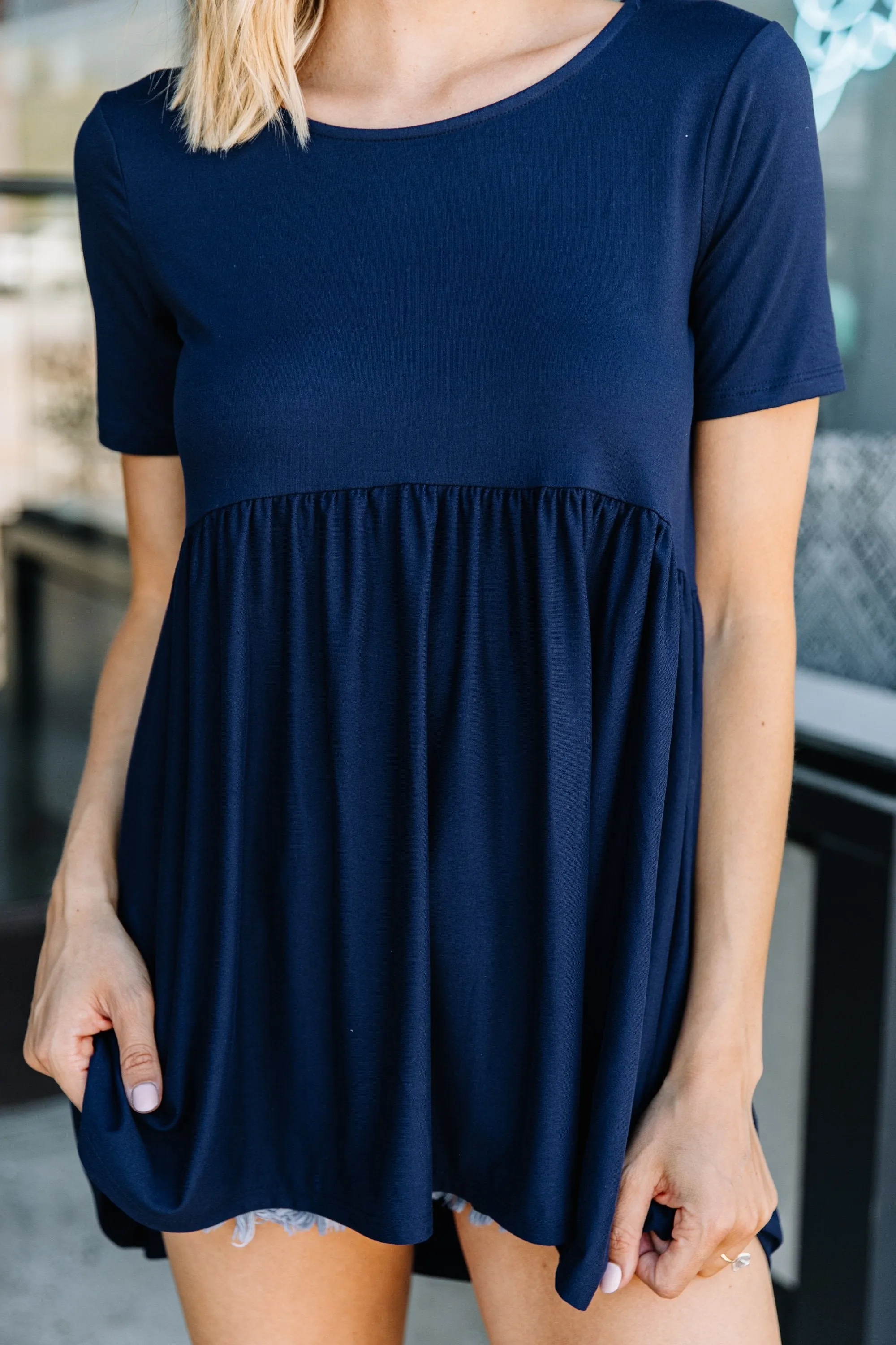 Make It Known Navy Blue Babydoll Top
