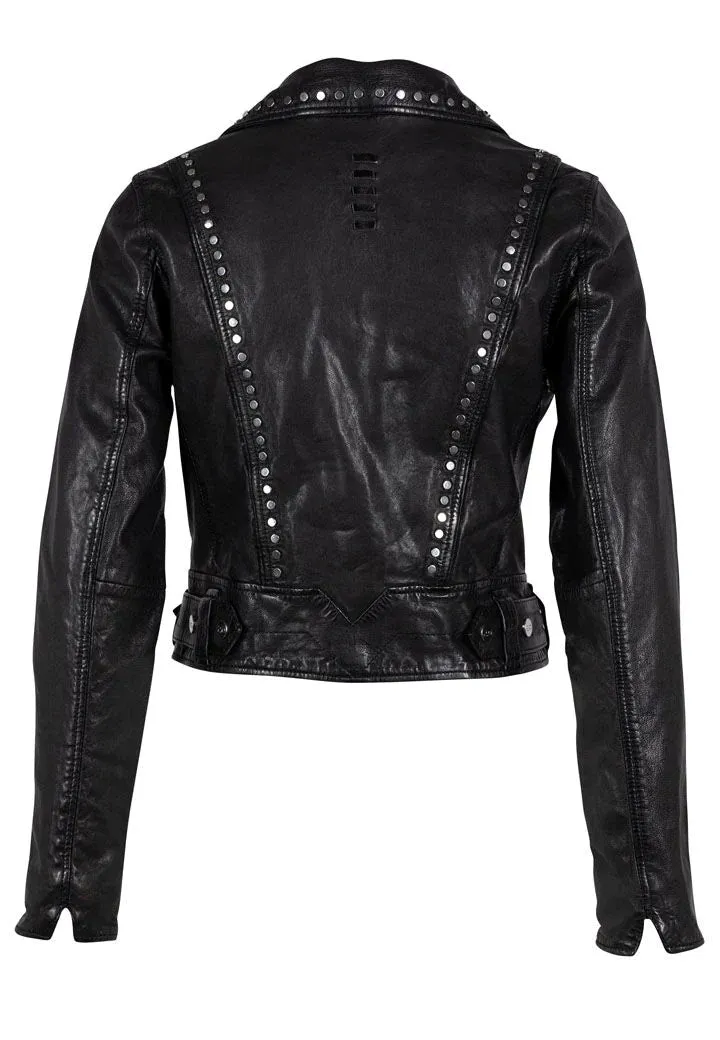 MARYN STUDDED BLACK LEATHER JACKET