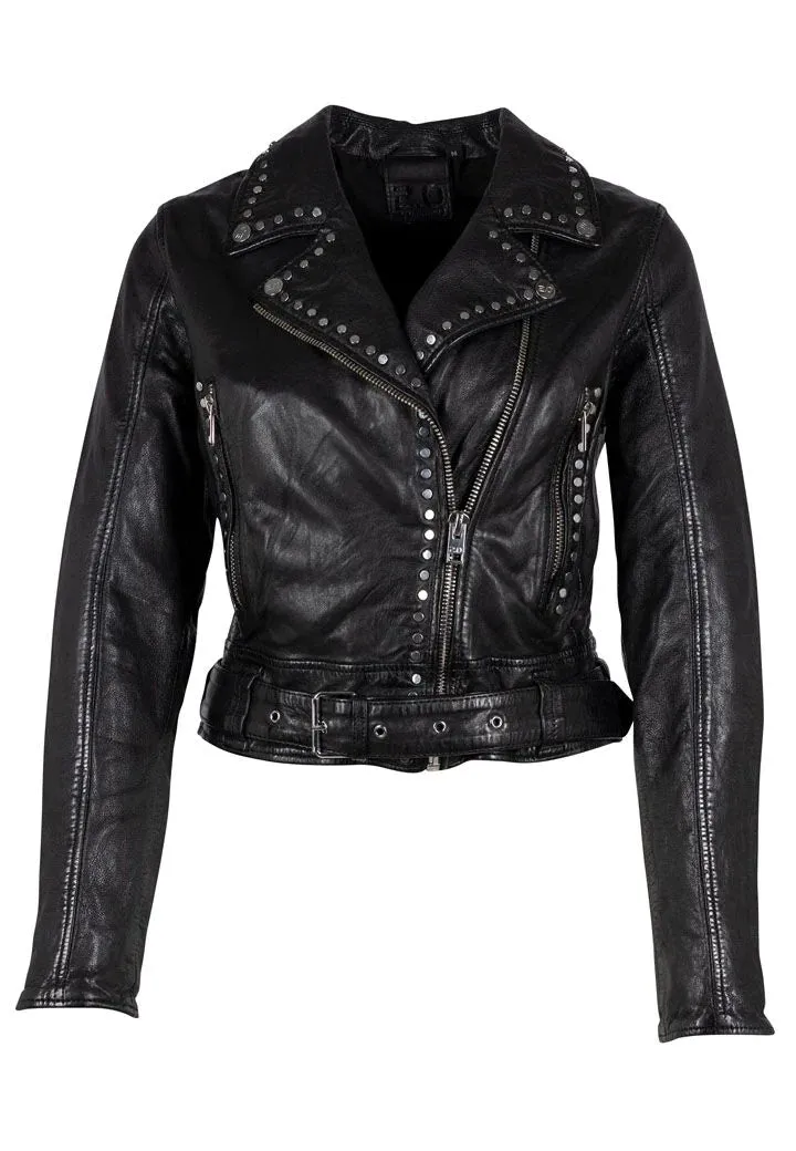 MARYN STUDDED BLACK LEATHER JACKET