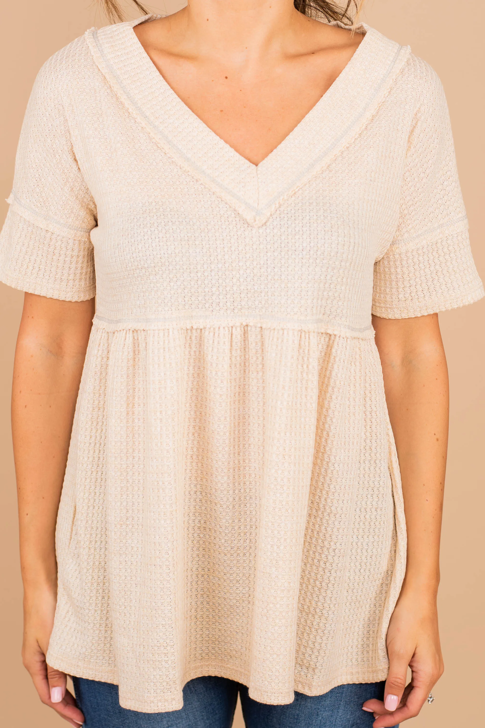 Matters Of Love Oatmeal White Babydoll Top