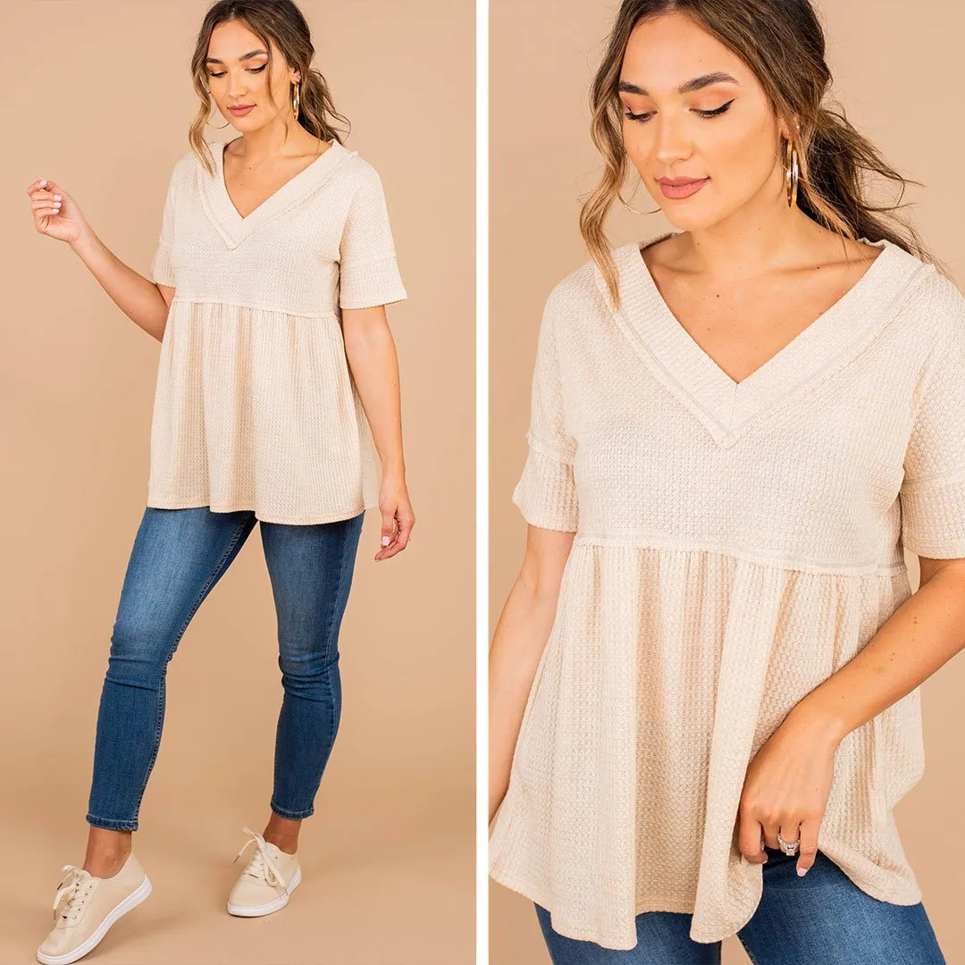 Matters Of Love Oatmeal White Babydoll Top
