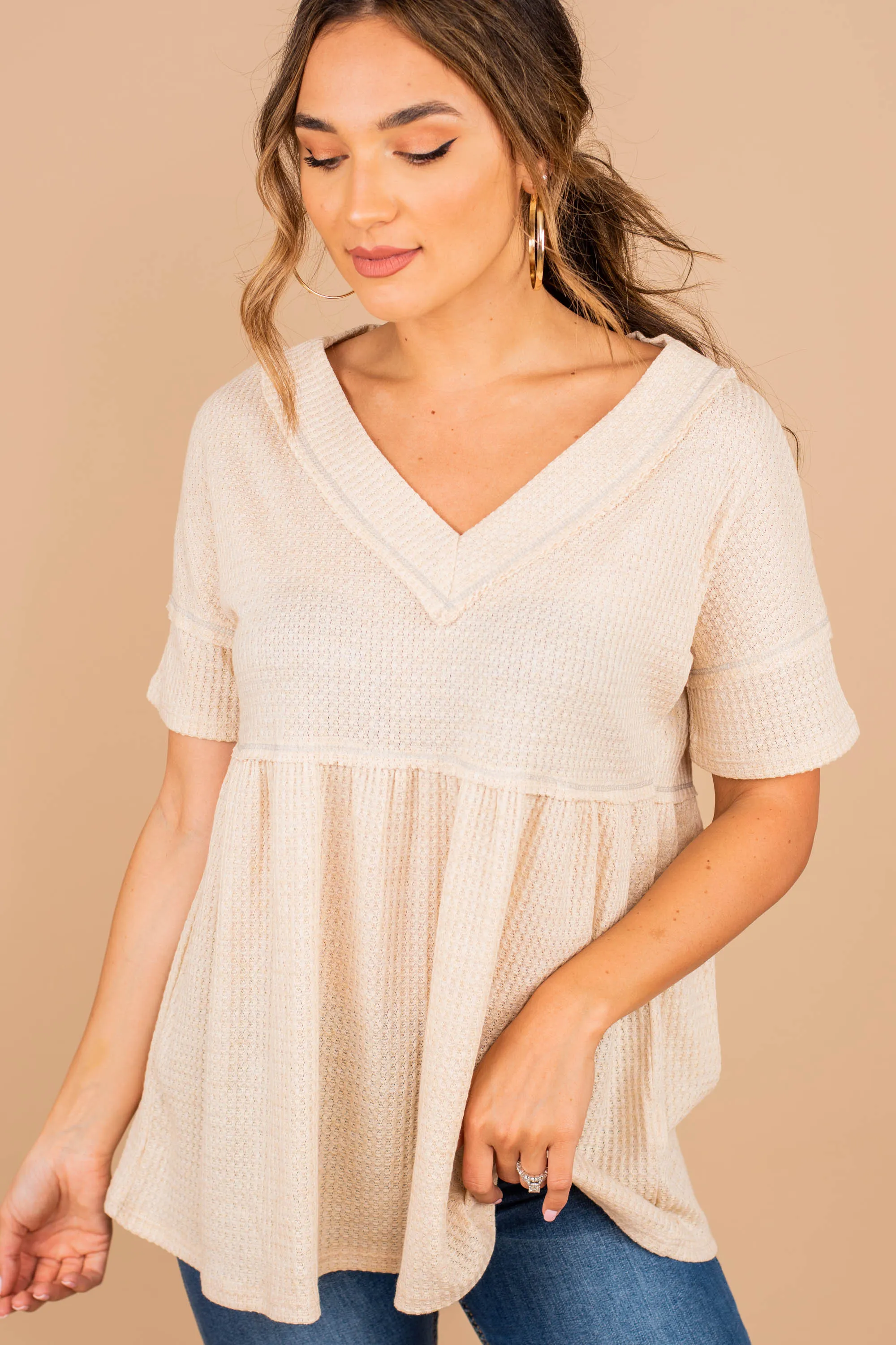 Matters Of Love Oatmeal White Babydoll Top