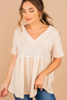 Matters Of Love Oatmeal White Babydoll Top