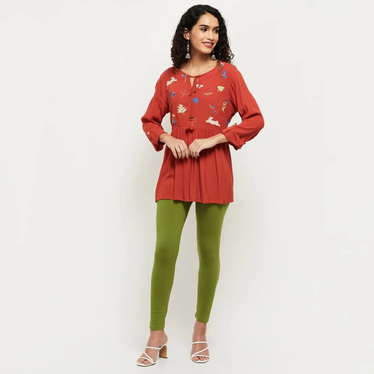 MAX Women Solid Leggings (NOOSAL21LG_Light Green_L) Slim
