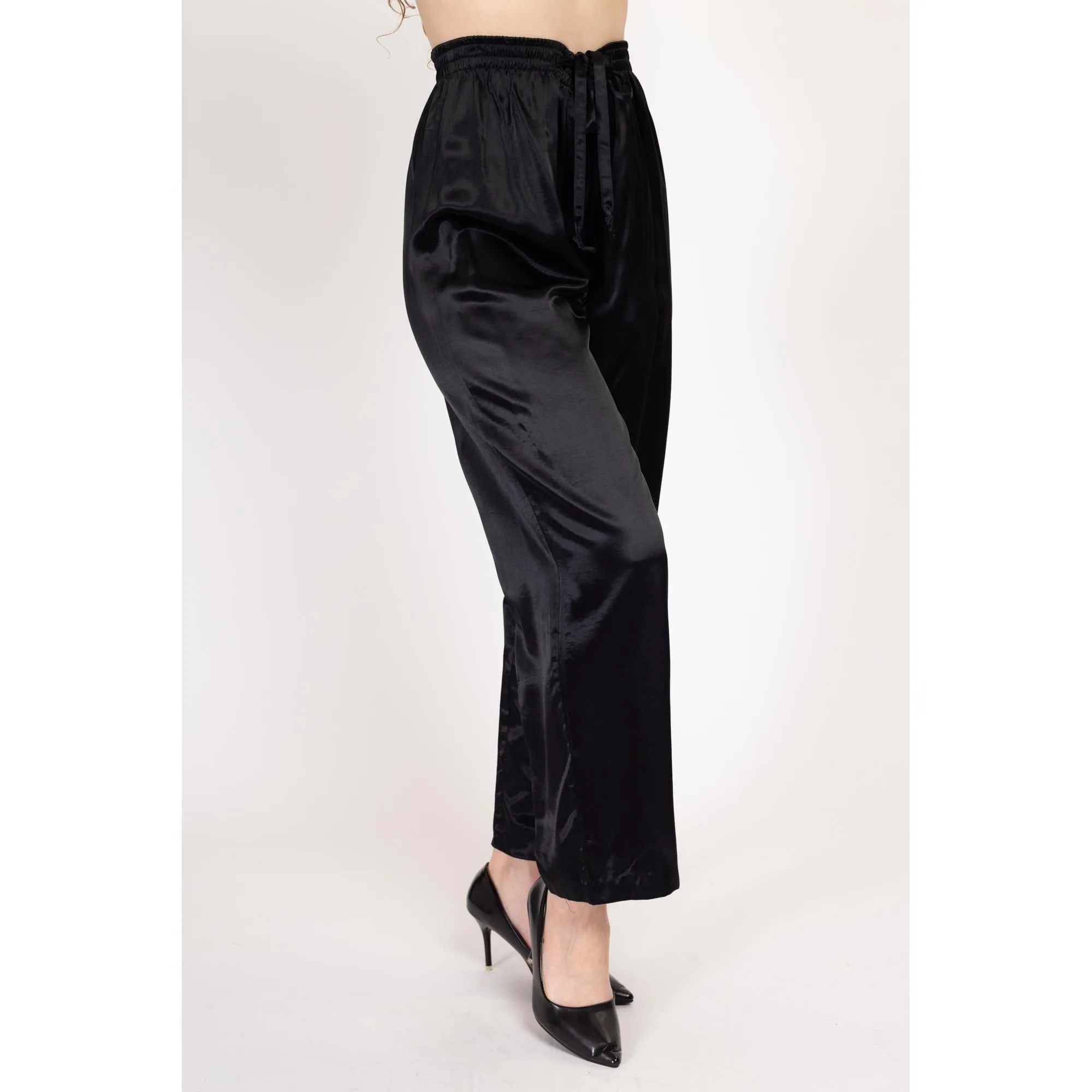 Med-Lrg 90s Black Satin Lounge Pants