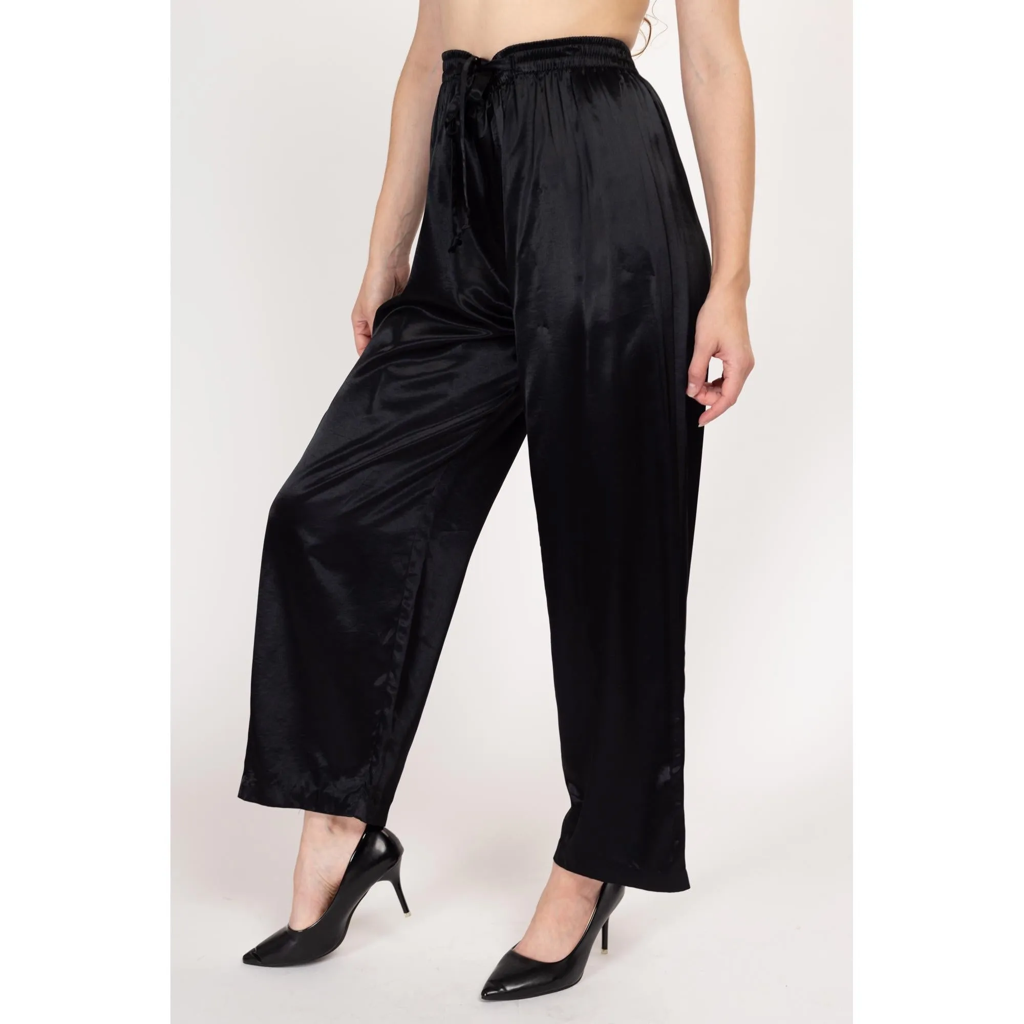 Med-Lrg 90s Black Satin Lounge Pants