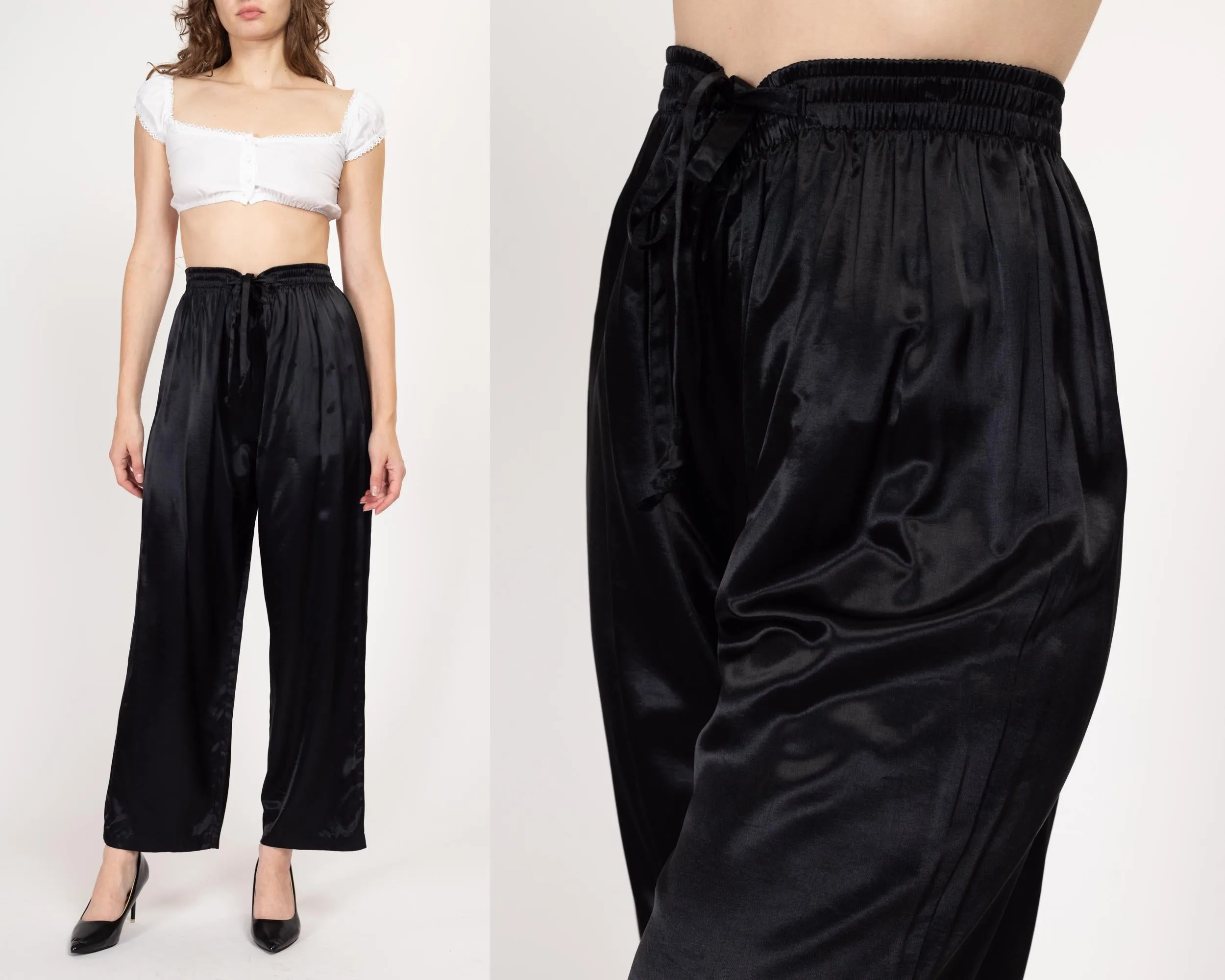 Med-Lrg 90s Black Satin Lounge Pants