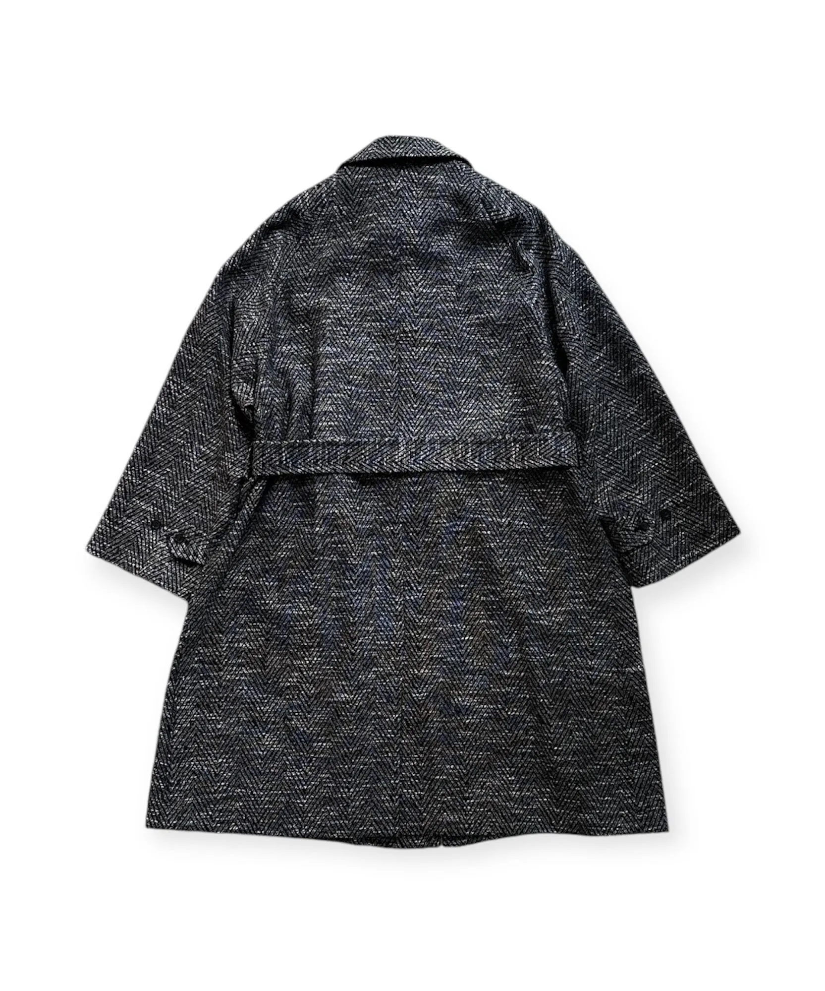 MELANGE DONEGAL HERRINGBONE HYPER BIG BELTED OVER COAT "BLACK HBT(LONG)"