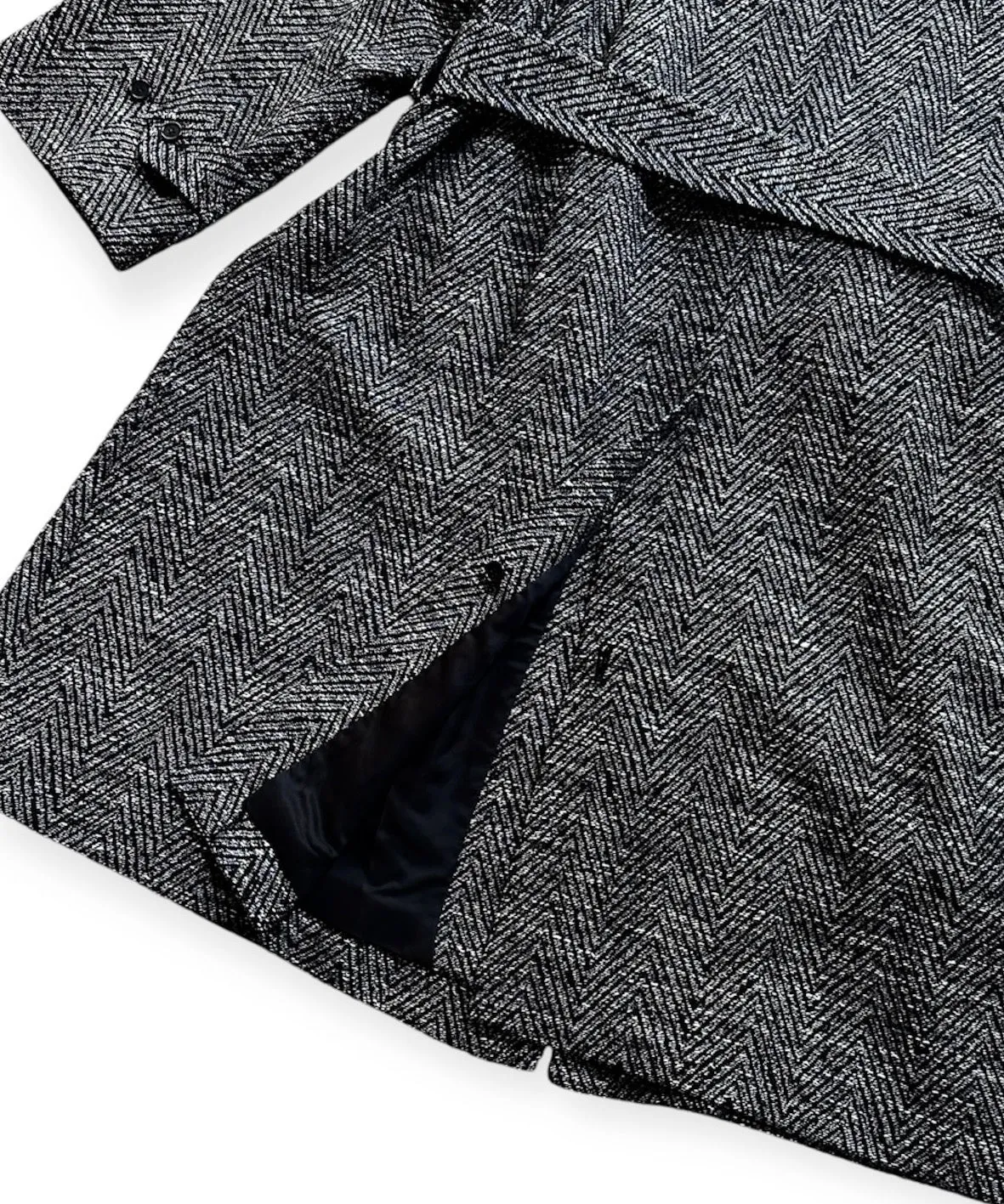 MELANGE DONEGAL HERRINGBONE HYPER BIG BELTED OVER COAT "BLACK HBT(LONG)"