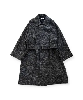 MELANGE DONEGAL HERRINGBONE HYPER BIG BELTED OVER COAT "BLACK HBT(LONG)"