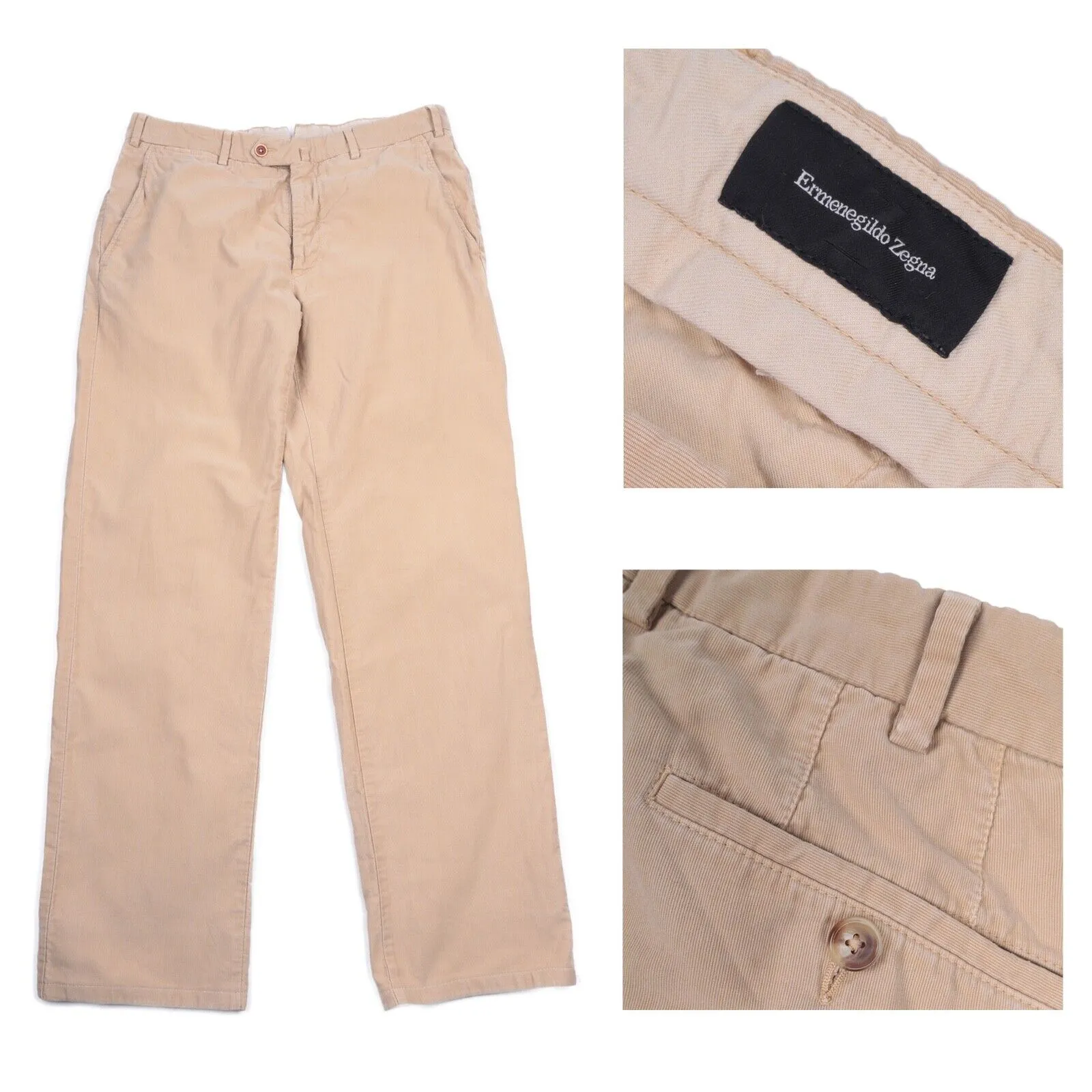 Men's ERMENEGILDO ZEGNA Beige Cotton Chino Pants Casual Trousers Size 50 IT / 34