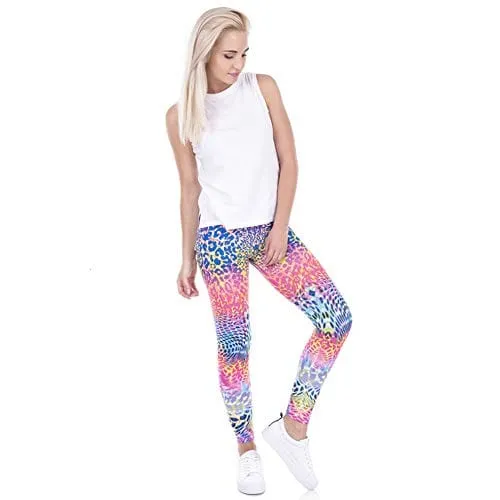 Middle Waisted Seamless Workout Leggings - Women’s Mandala Printed Yoga Leggings, Tummy Control Running Pants (Tiedye Leopard, One Size)