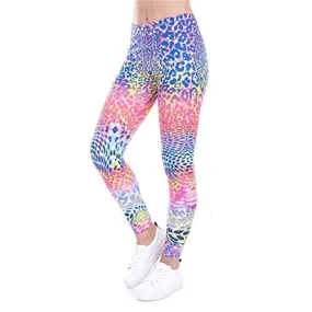 Middle Waisted Seamless Workout Leggings - Women’s Mandala Printed Yoga Leggings, Tummy Control Running Pants (Tiedye Leopard, One Size)