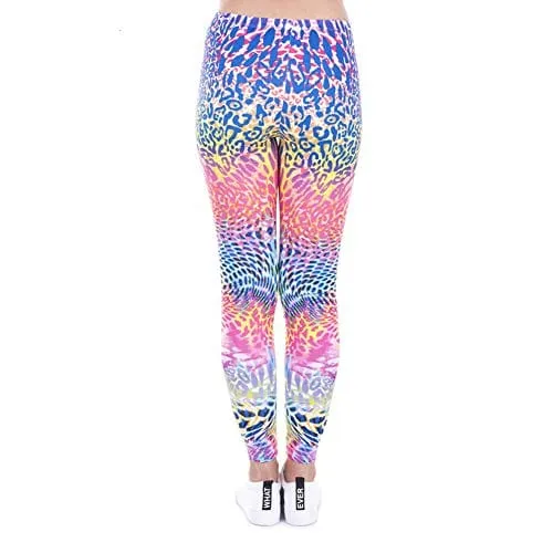 Middle Waisted Seamless Workout Leggings - Women’s Mandala Printed Yoga Leggings, Tummy Control Running Pants (Tiedye Leopard, One Size)