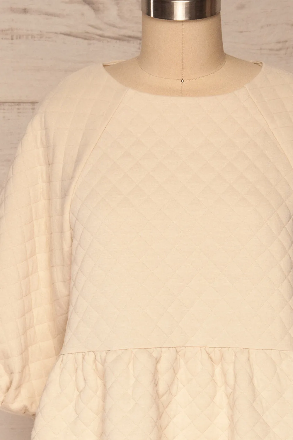 Millam Beige | Quilted Puffy Sleeve Dress