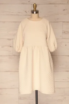 Millam Beige | Quilted Puffy Sleeve Dress