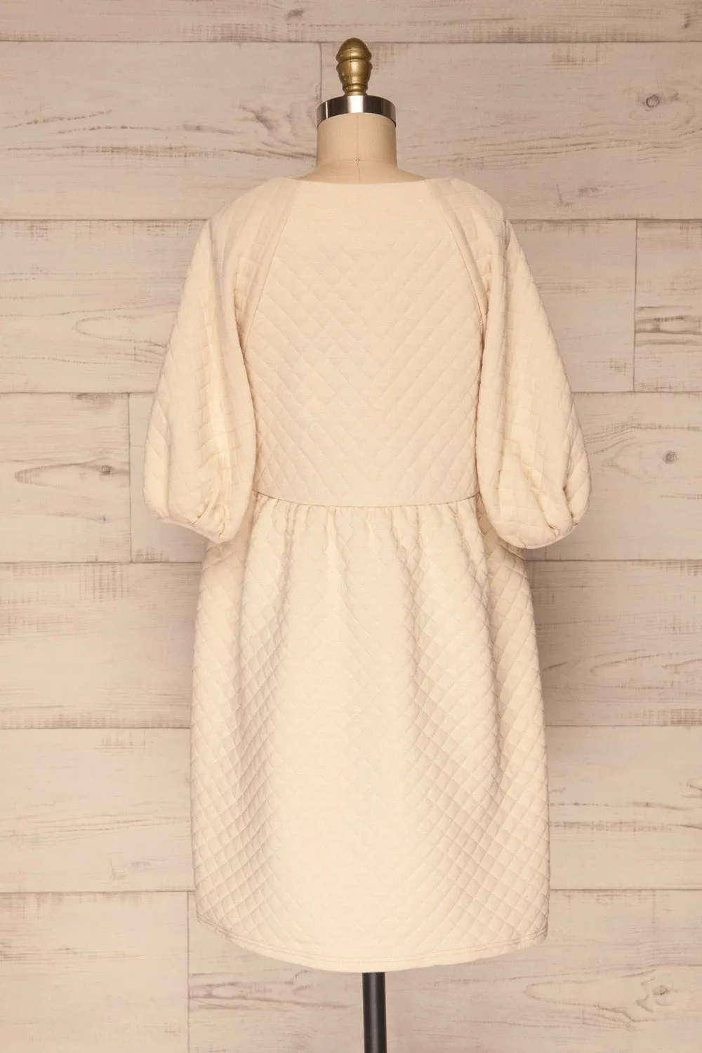 Millam Beige | Quilted Puffy Sleeve Dress