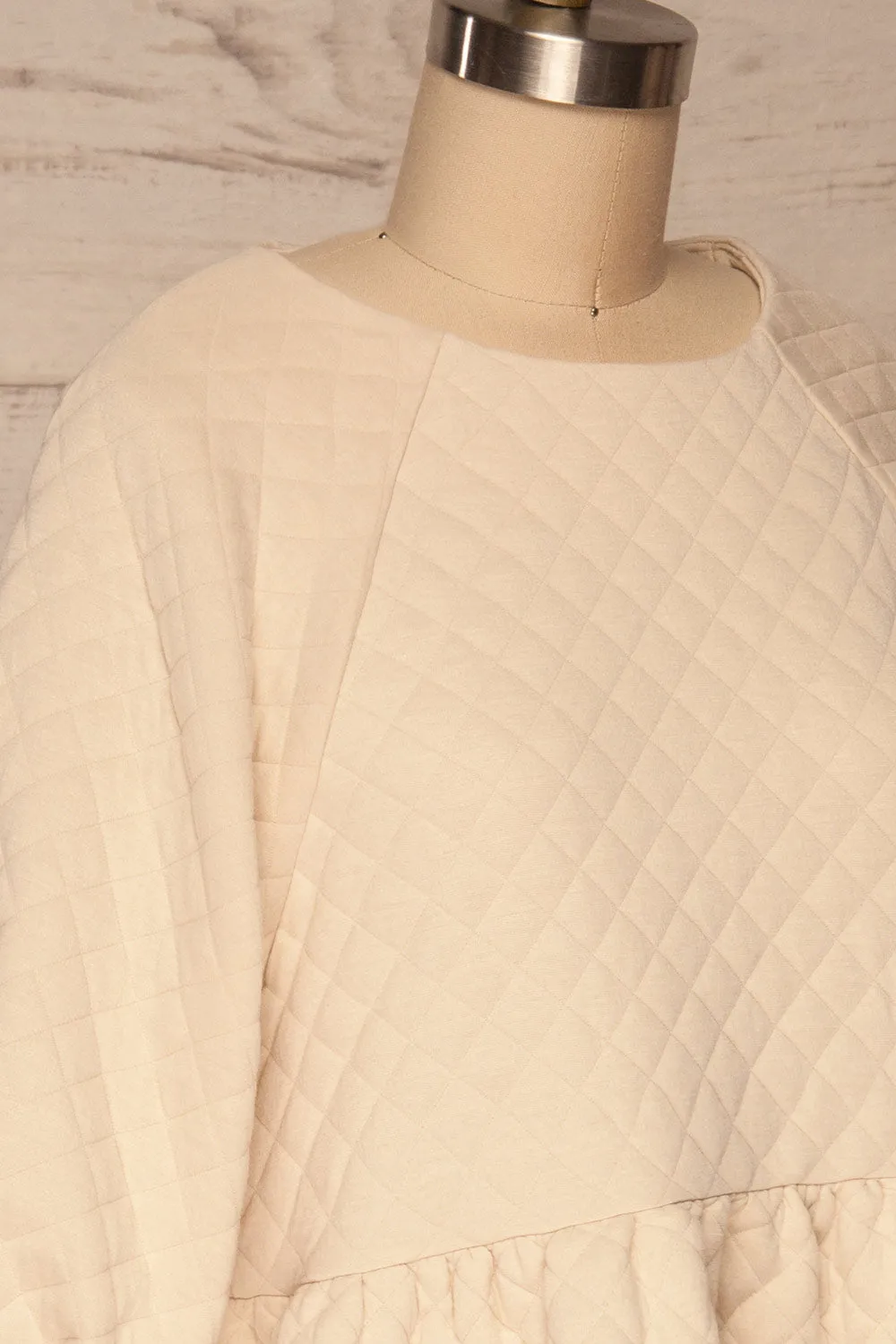 Millam Beige | Quilted Puffy Sleeve Dress
