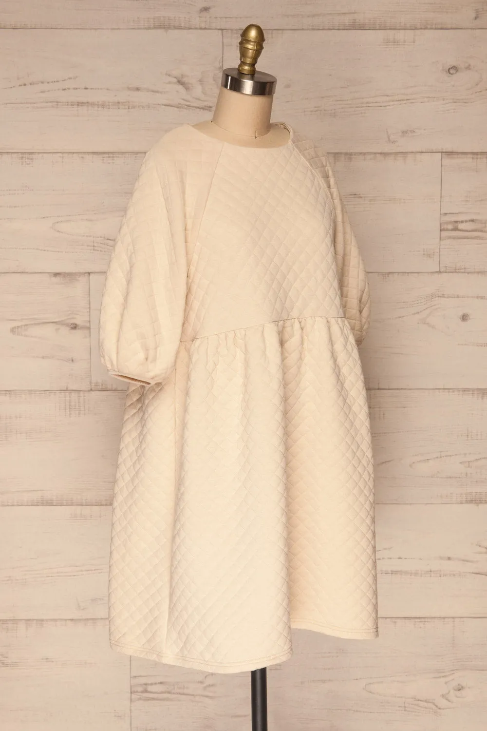 Millam Beige | Quilted Puffy Sleeve Dress