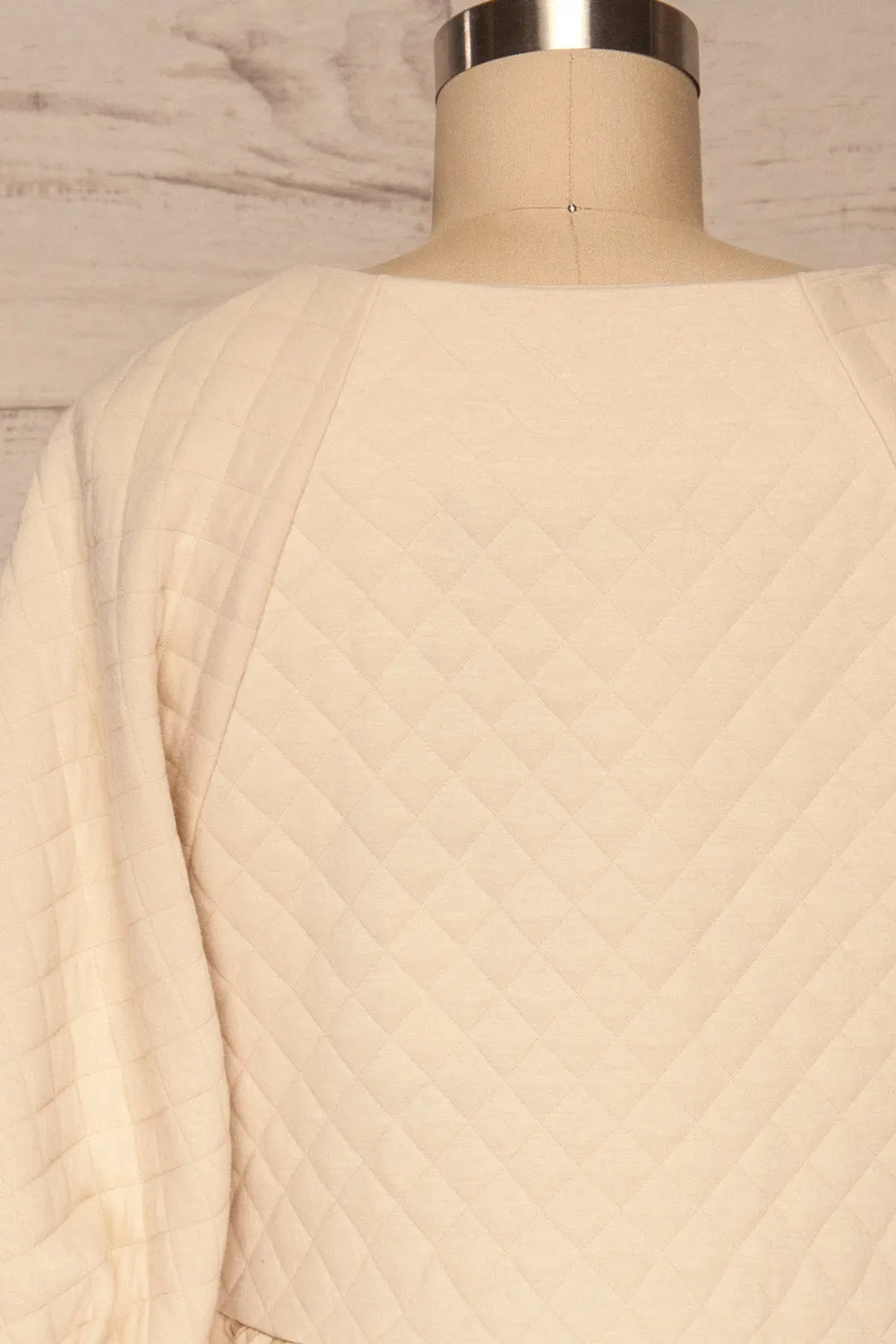 Millam Beige | Quilted Puffy Sleeve Dress