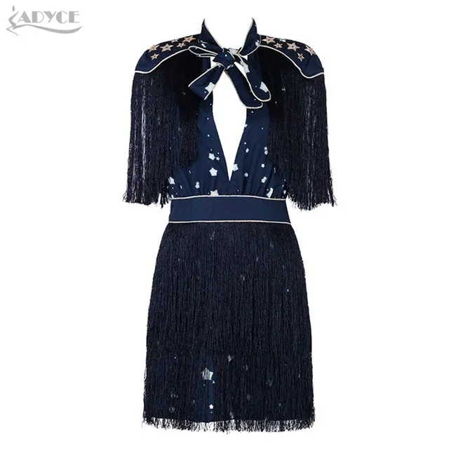 Mini Short Sleeve Striped Fringe Tassel Bow Dress