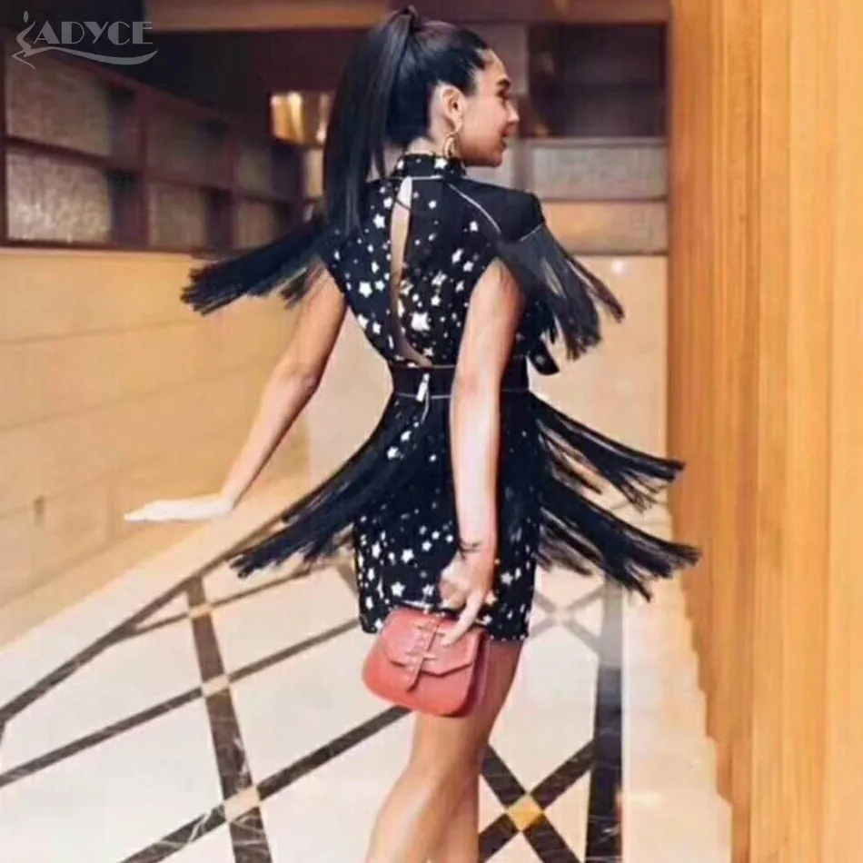 Mini Short Sleeve Striped Fringe Tassel Bow Dress